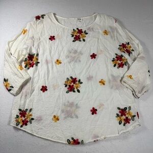 Anthropologie Kindred Women’s XL White Floral Embroidered Top